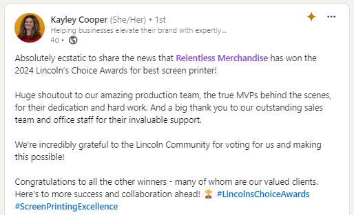 Relentless Merch LinkedIn