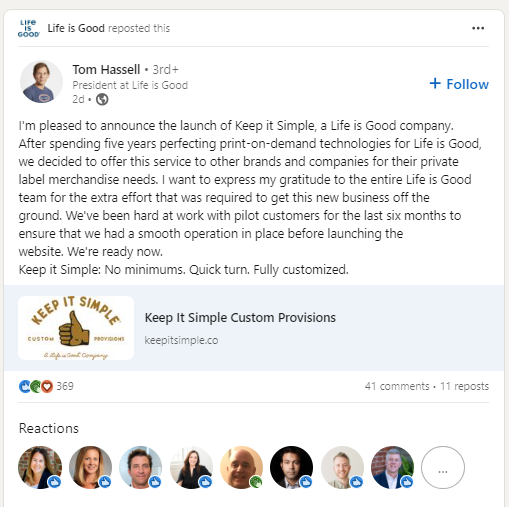 Life is Good Keep it Simple announcement