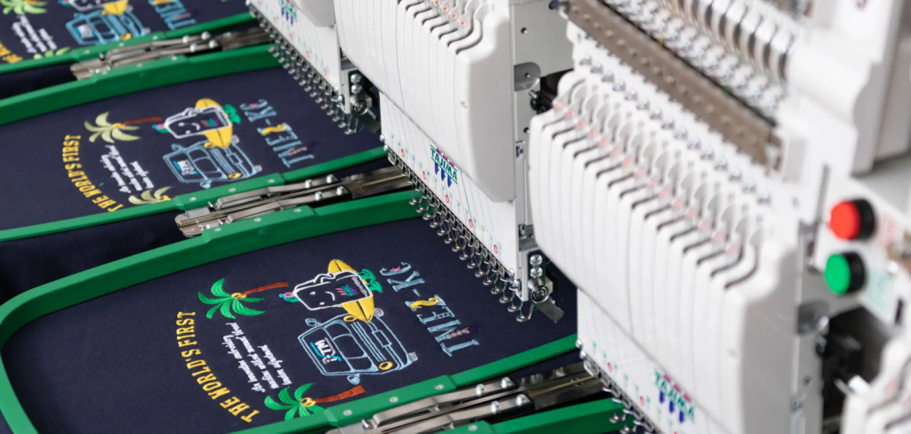 Tajima embroidey machine stitching a design