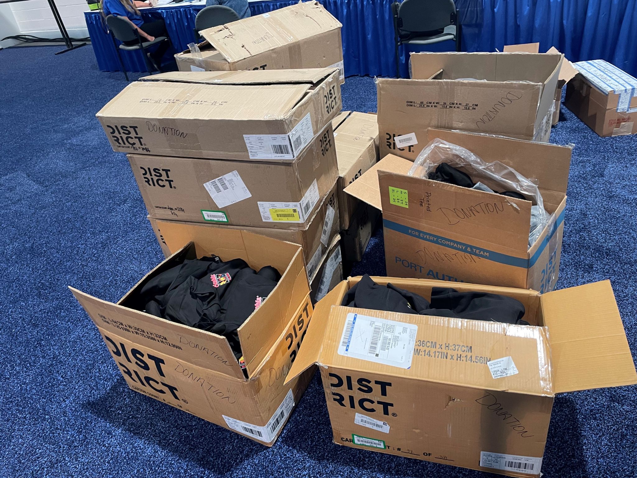 boxes of t-shirts