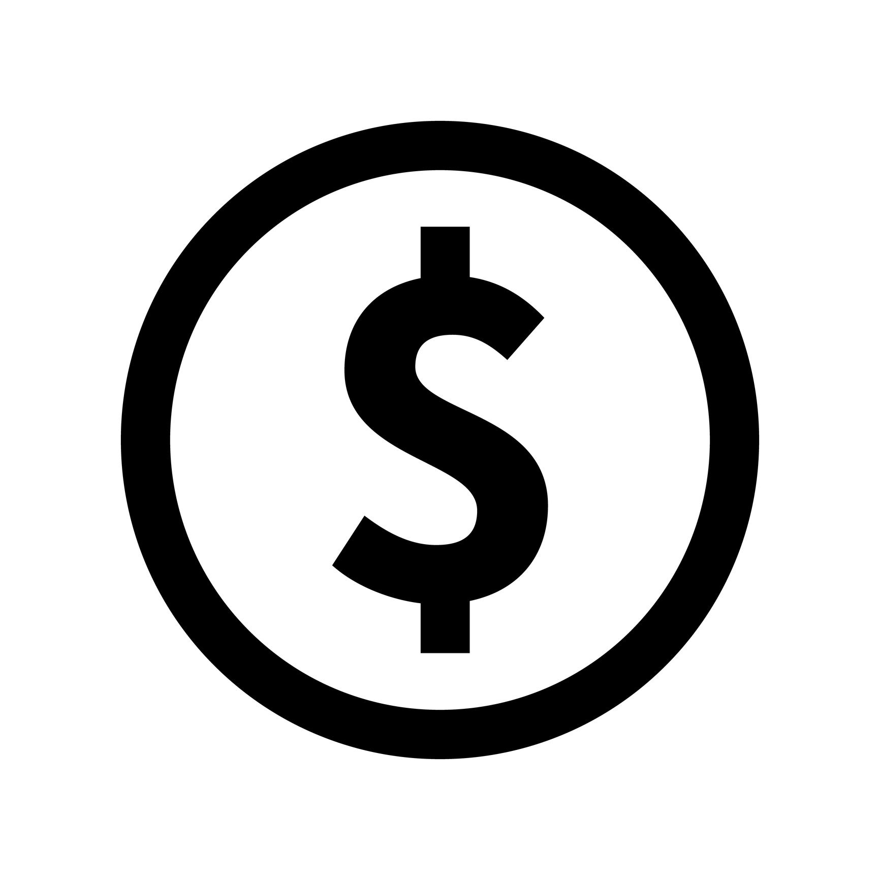 A black dollar sign in a circle on a white background