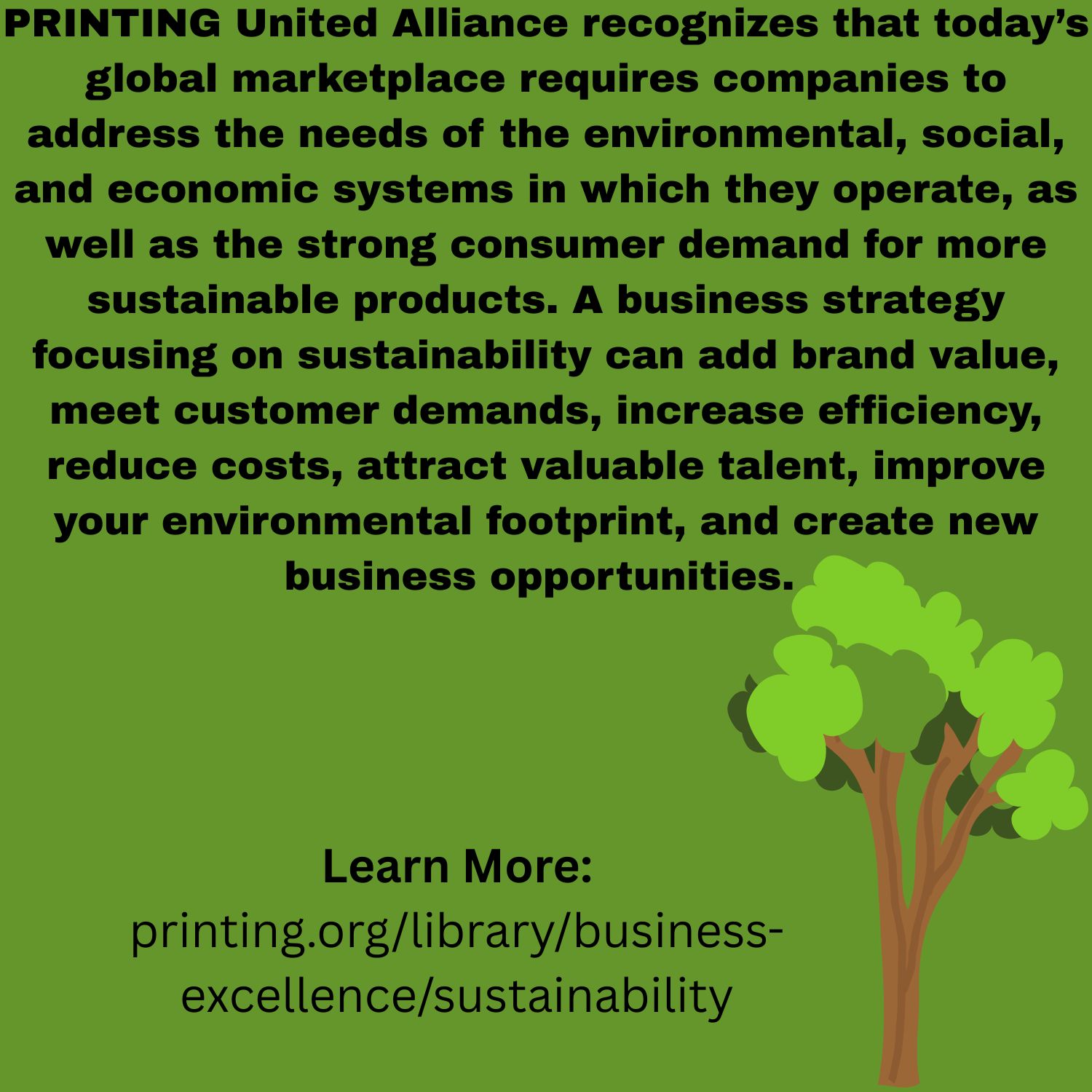 Graphic depicting PRINTING United Alliance's stance on sustainability