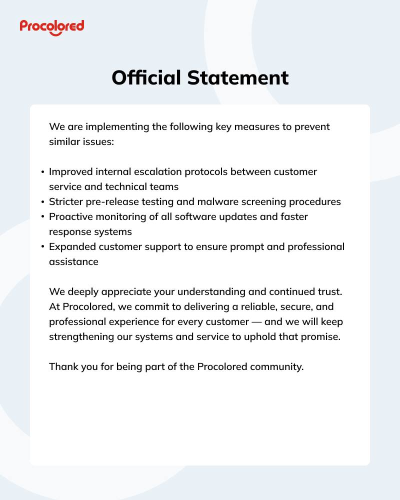 Procolored Facebooks statement 2