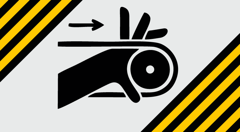 A graphic of a hand holding a conveyor belt