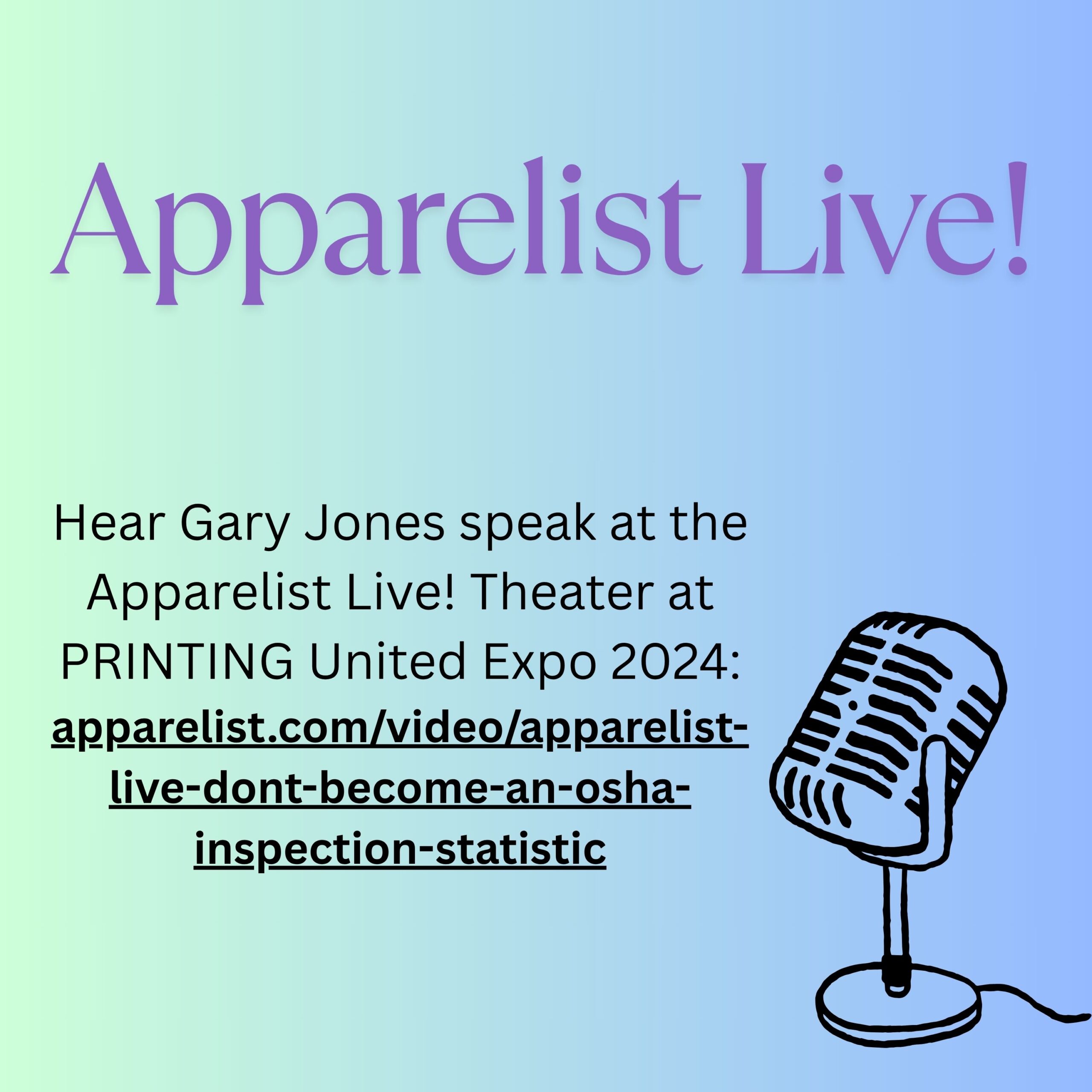 Graphic with a microphone promoting Apparelist Live! Theatre