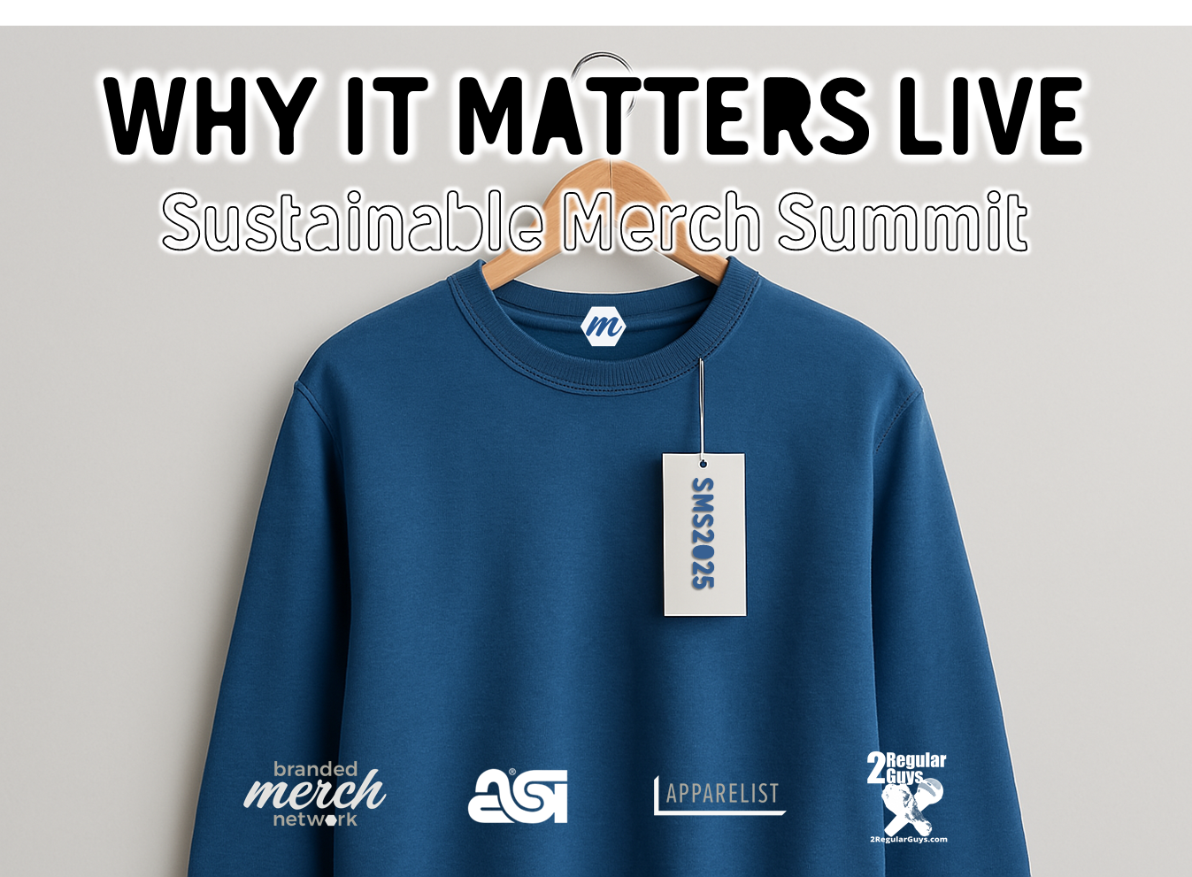 Why it Matters graphic with host information overlaid on top of image of a blue crewneck sweatshirt