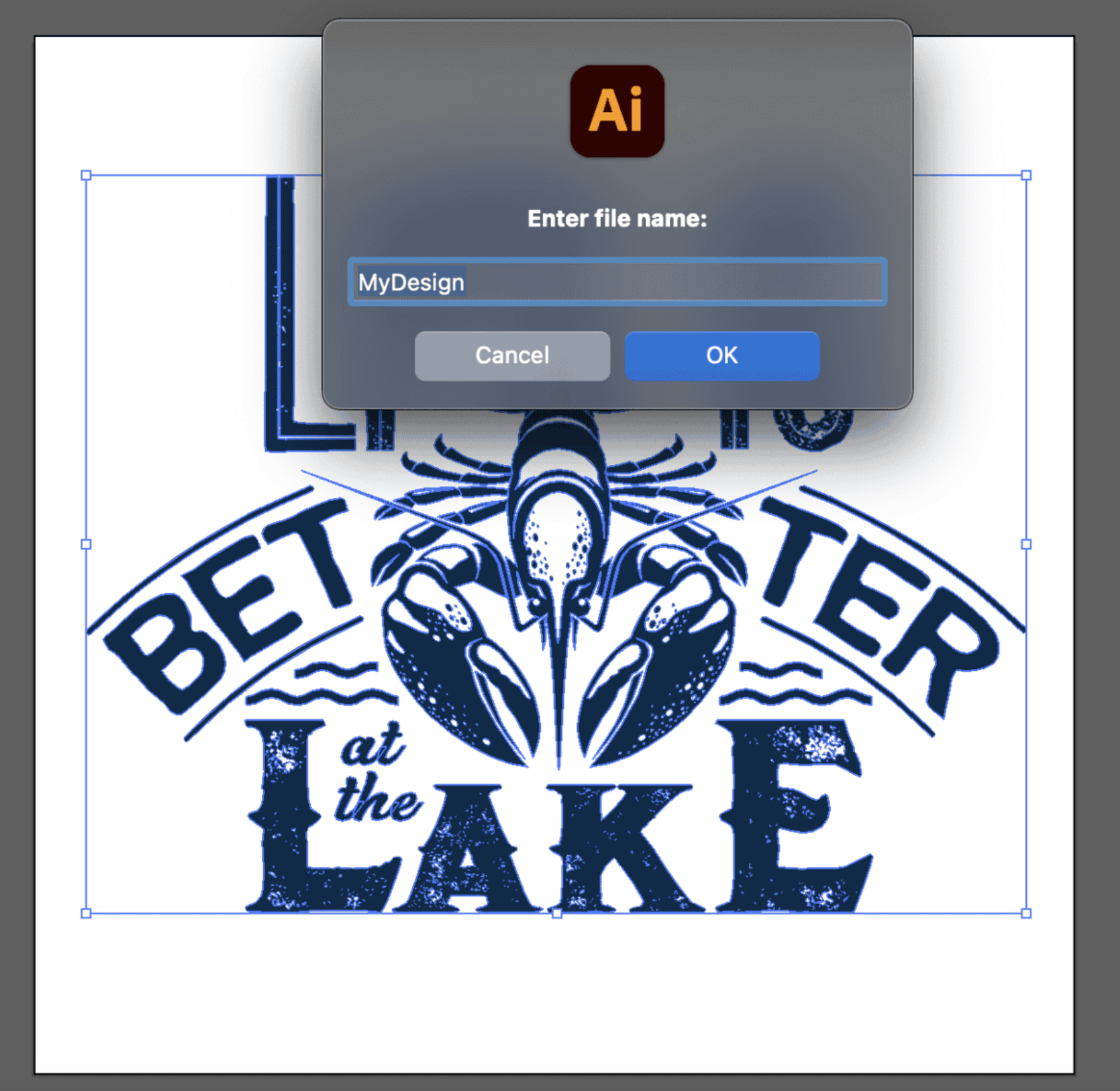 A screen shot of using AI to help with art separations of blue text