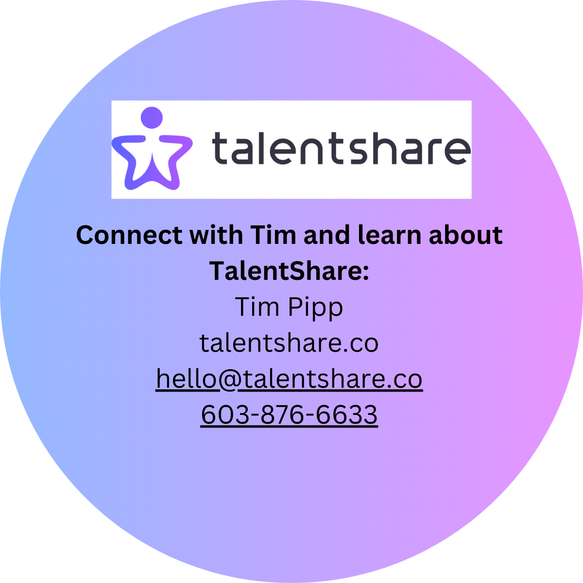 graphic about TalenShare contact information on purple gradient background