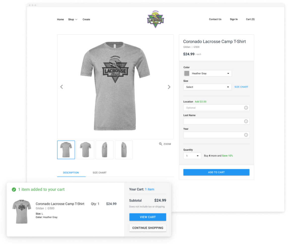 A screen shot of the Inktavo shop stores platform