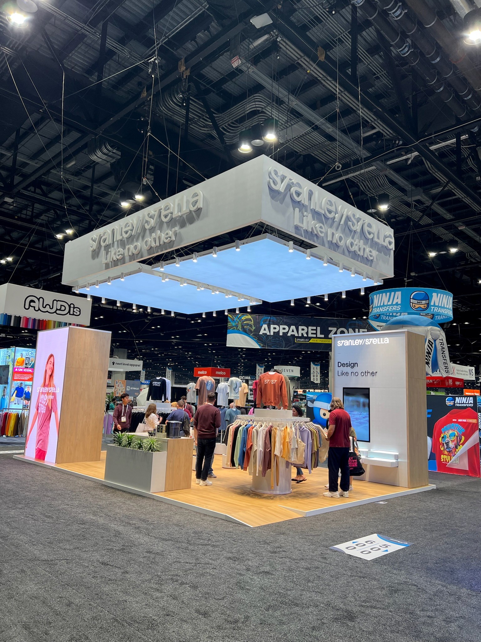 A wide angle image looking up of the Stanley/Stella booth