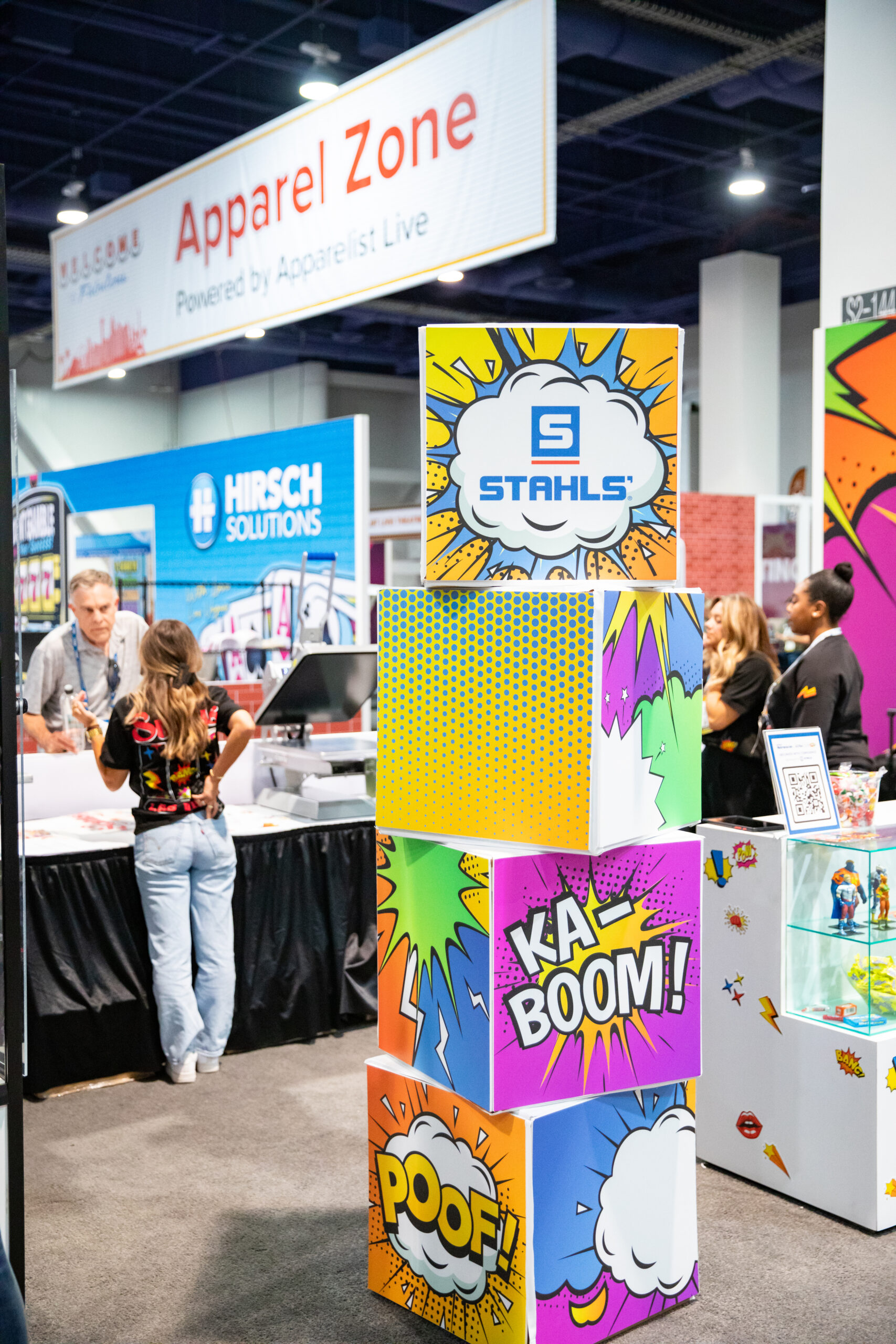 Blocks stacked on top of each other featuring the STAHLS' logo at PRINTING United Expo