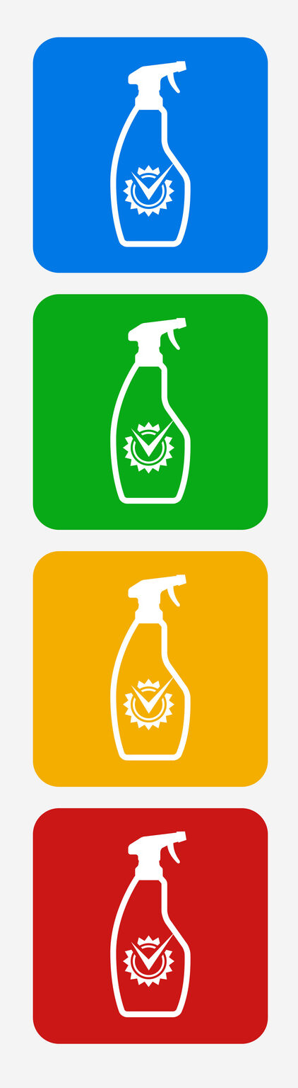 Cleaning Products Icon. This 100% royalty free vector illustration features the main icon pictured in black inside a white square. The alternative color options in blue, green, yellow and red are on the right of the icon and are arranged in a vertical column.