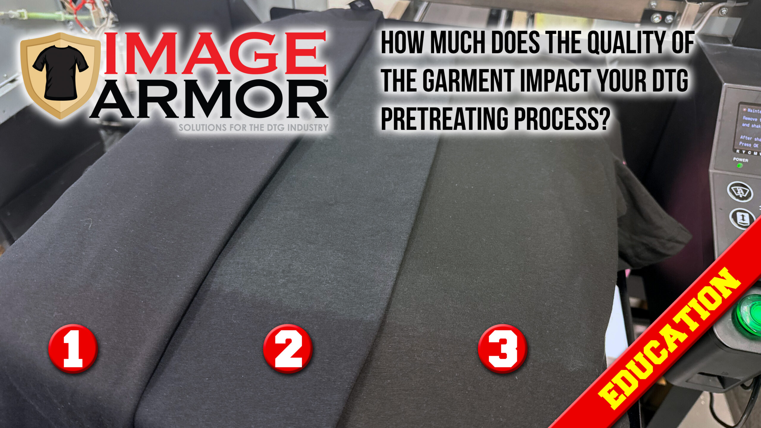 3 shirt samples with Image Armor logo overlaid