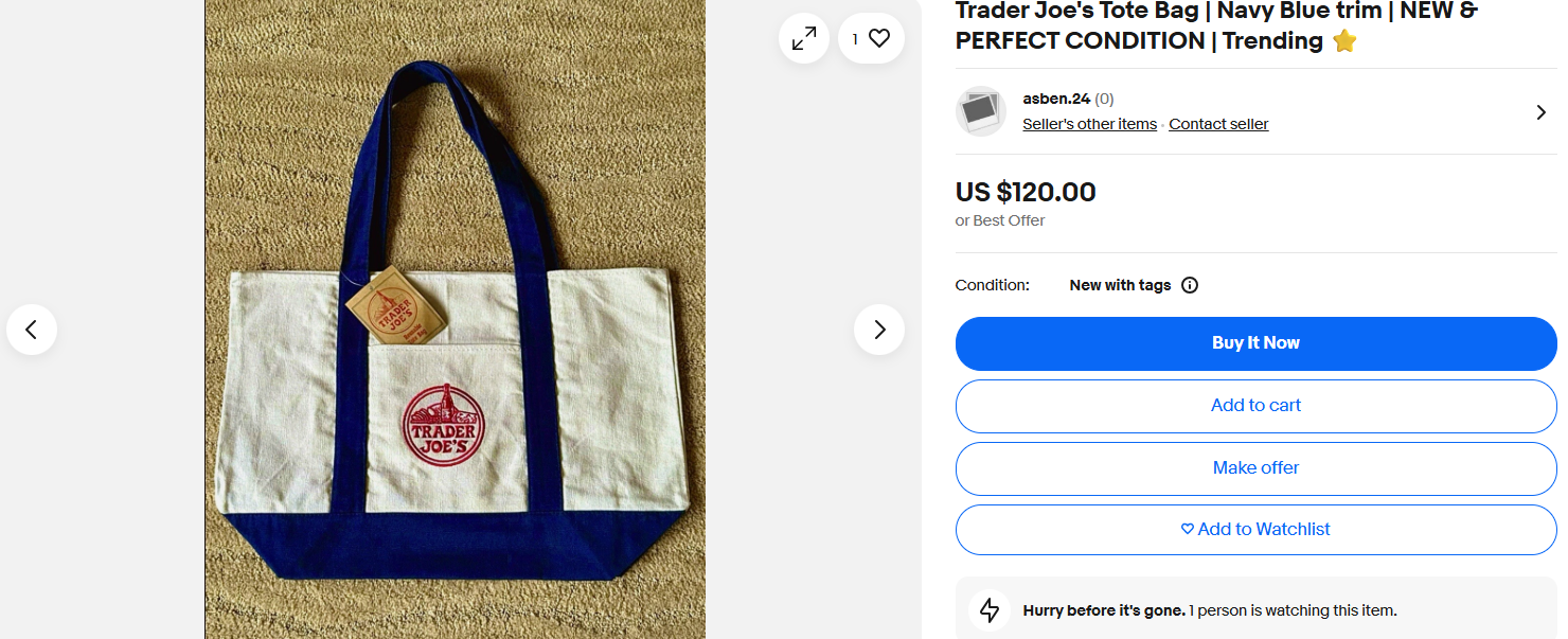 Trader Joe's tote bag for sale on eBay