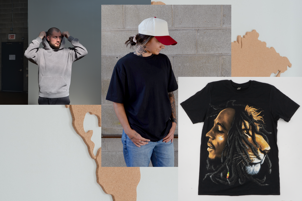 three pictures of t-shirts