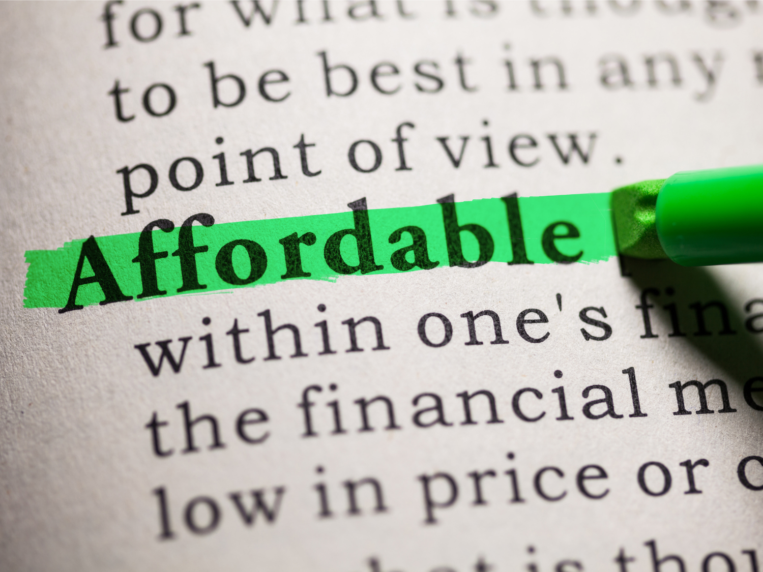 word affordable highlighted in green marker