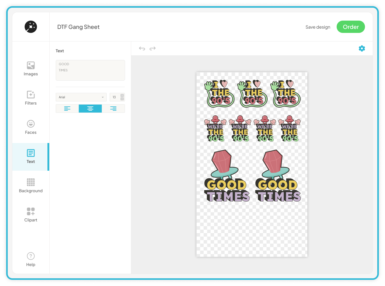 screen shot of Antigro software DTF gang sheet