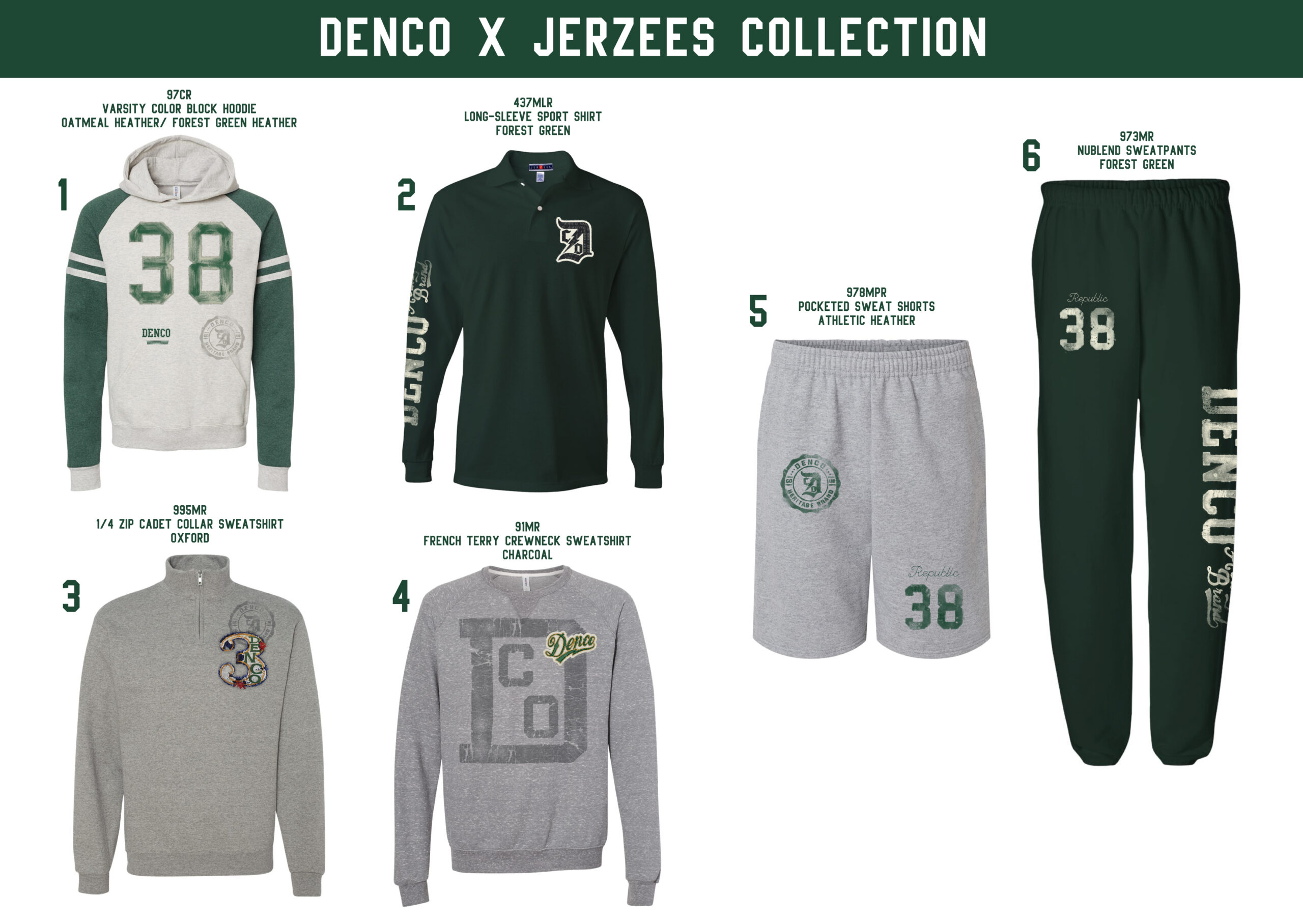 product guide featuring several pieces of apparel with vintage branding