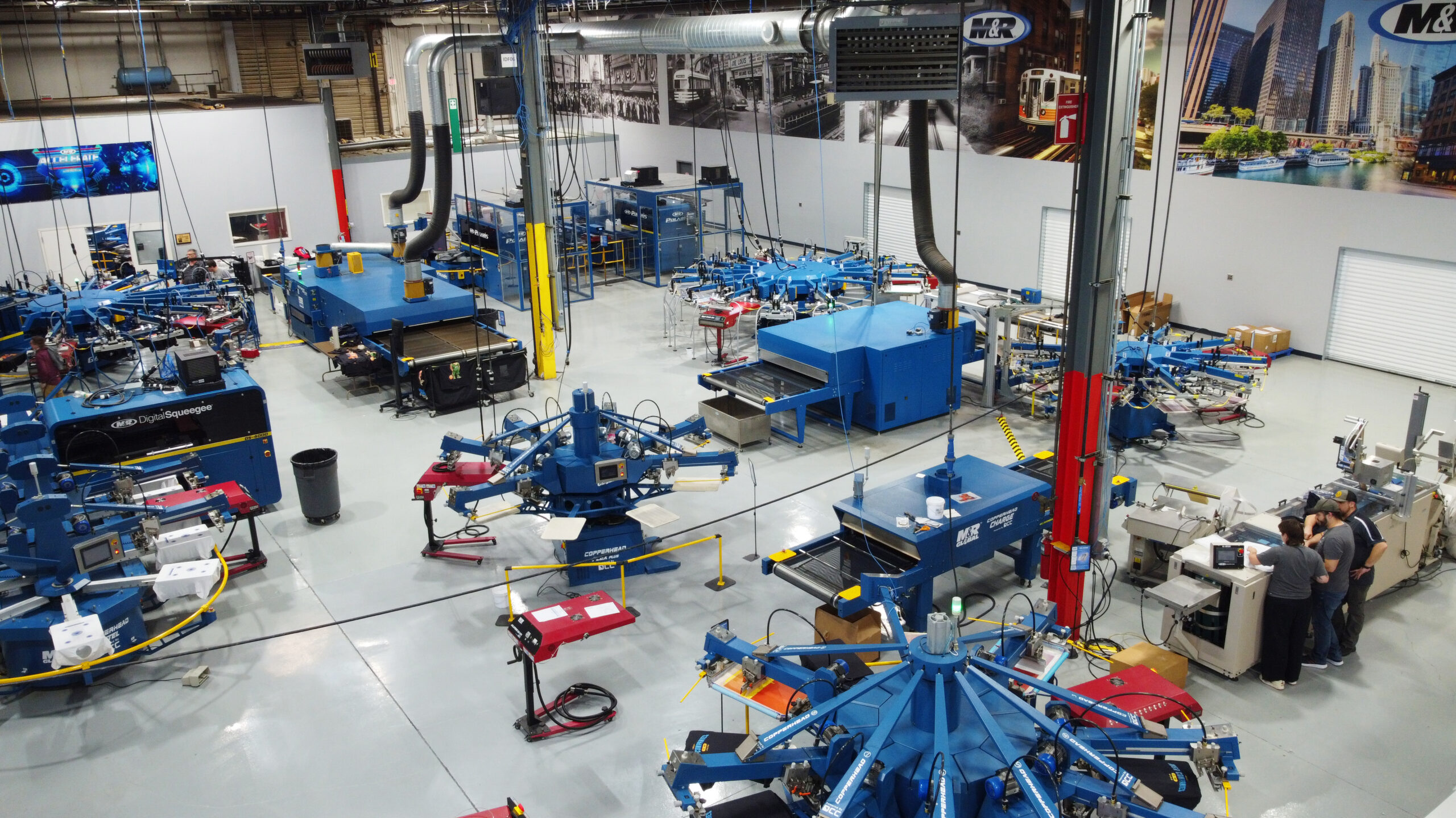 wide view of screen printing equipment