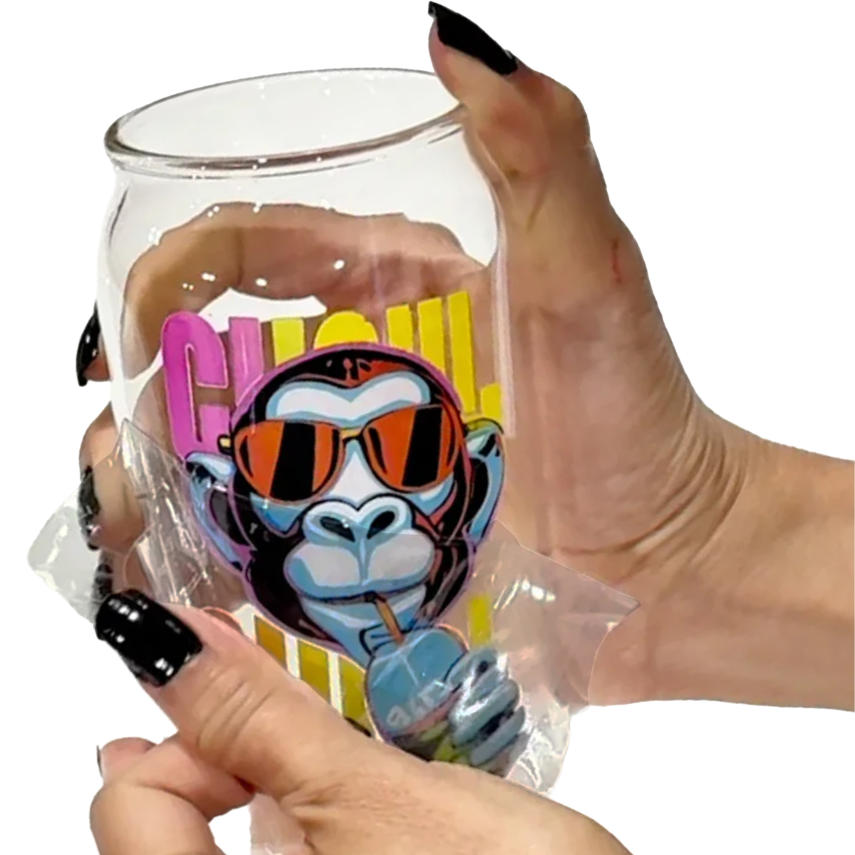 woman holding printed glass