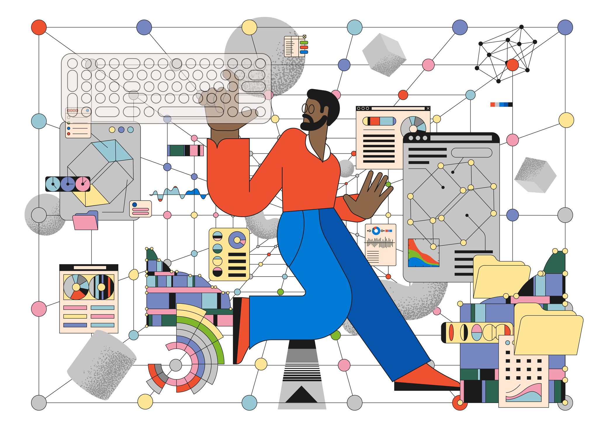 graphic of man with colorful icons