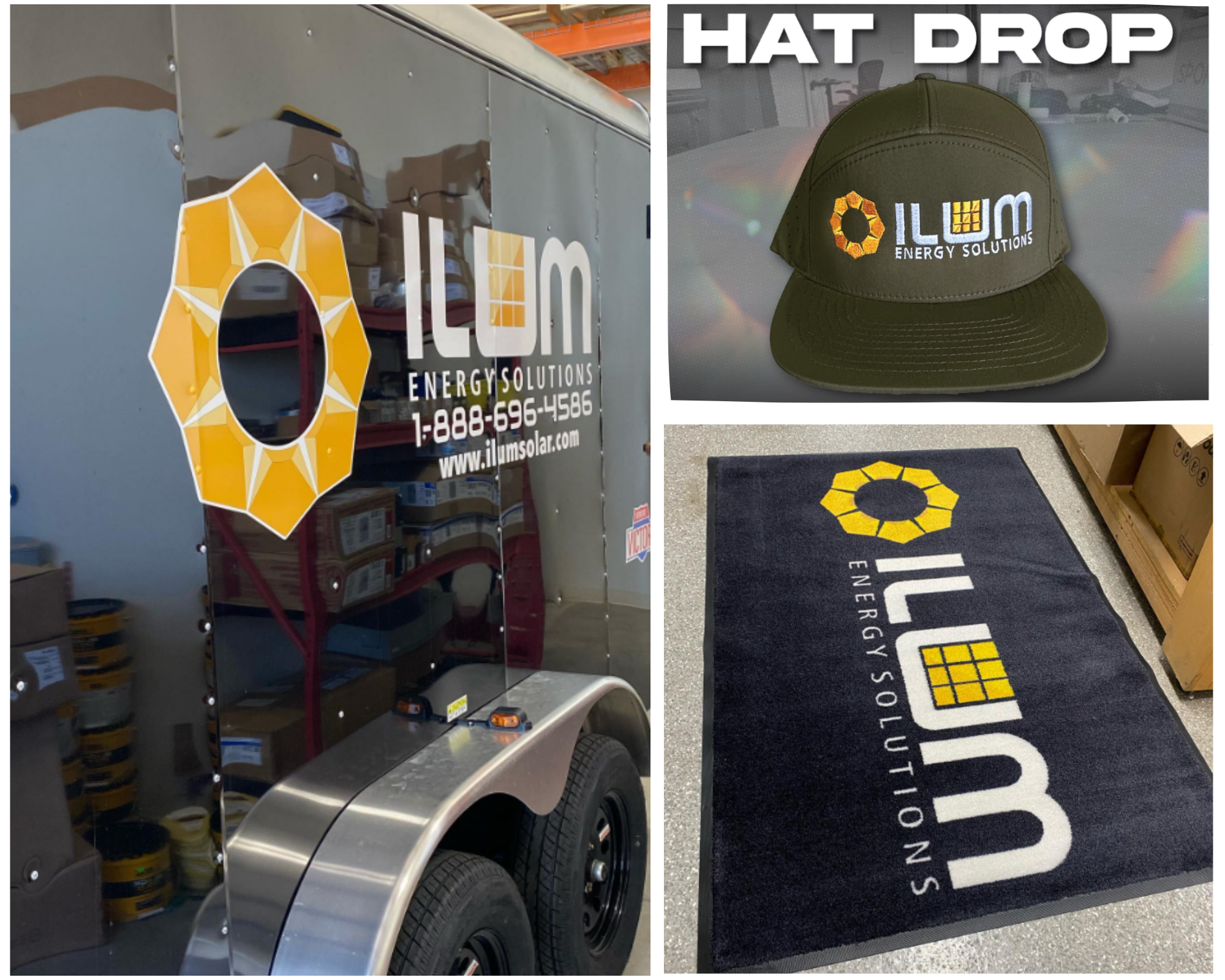 One Hundred Designs apparel hats and car wrap with branded logo