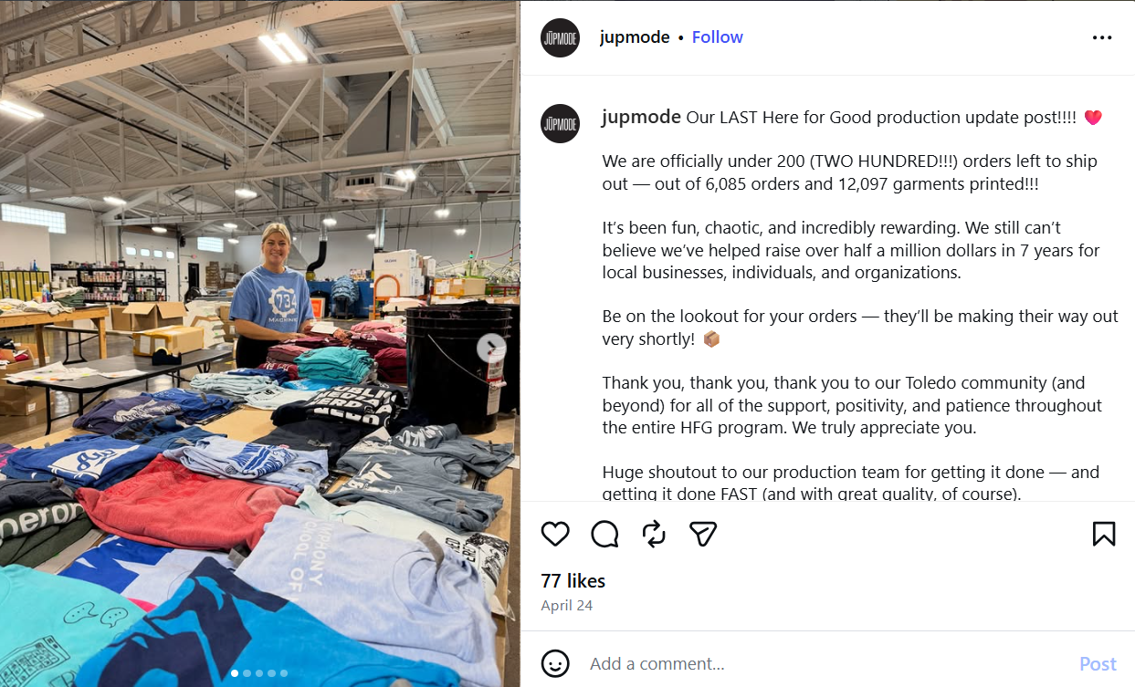 Jūpmode Here for Good 2026 T-shirt fundraiser