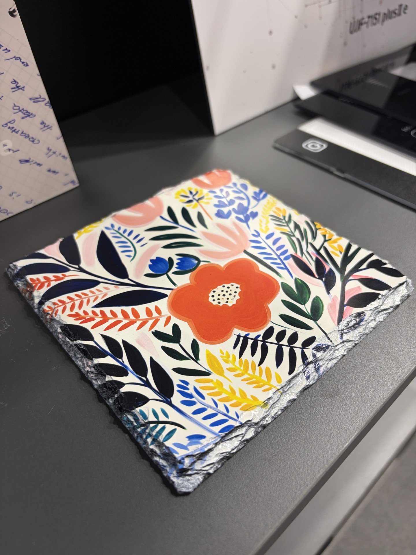 flowers printed on slate